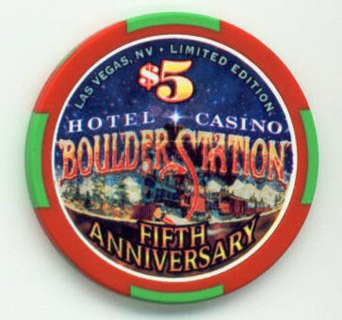 Boulder Station 5th Anniversary $5 Casino Chip