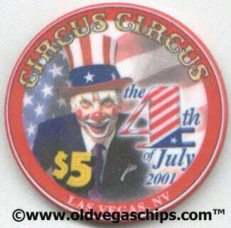 Las Vegas Circus Circus 4th of July 2001 $5 Casino Chip