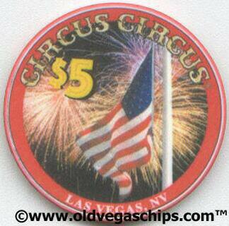 Las Vegas Circus Circus 4th of July 2001 $5 Casino Chip
