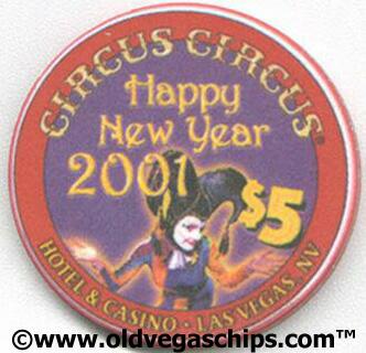 Las Vegas Circus Circus New Year 2001 $5 Casino Chip