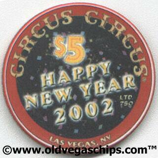 Las Vegas Circus Circus New Year 2002 $5 Casino Chip