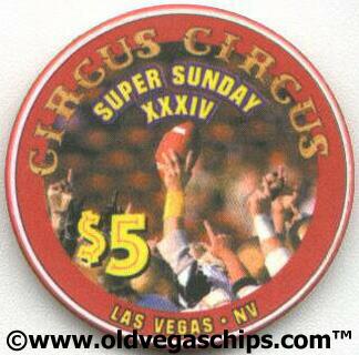 Las Vegas Circus Circus Superbowl XXXIV $5 Casino Chip