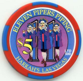 Harrah's 12 Days of Christmas 2003 Eleven Pipers Piping $5 Casino Chip