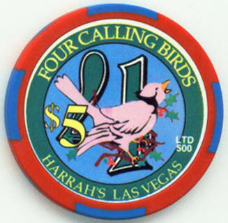 Harrah's 12 Days of Christmas 2003 Four Calling Birds $5 Casino Chip