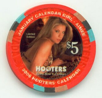 Hooters Casino Miss January 2006 $5 Casino Chip