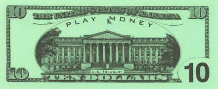 Play Money $10 Bills Back