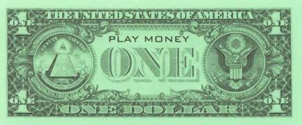 Play Money $1 Bills Back