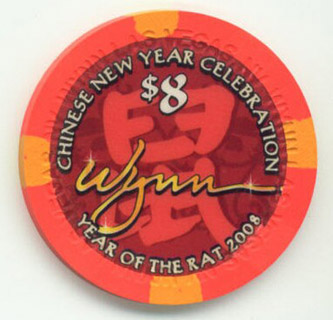 Wynn Las Vegas Year of the Rat 2008 $8 Casino Chip