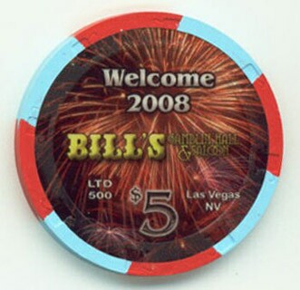 Bill's Gambling Hall Happy New Year 2008 $5 Casino Chip