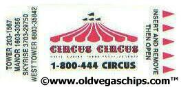 Las Vegas Circus Circus Hotel Room Key