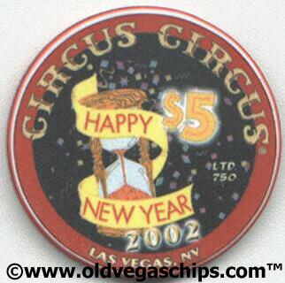 Circus Circus New Year 2002 $5 Casino Chip