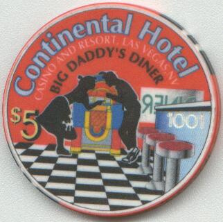 Las Vegas Continental Hotel Big Daddy's Diner $5 Casino Chip