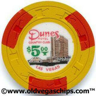 Las Vegas Dunes Hotel $5 Rare Casino Chip Featuing the Country Club & Dunes Hotel Tower