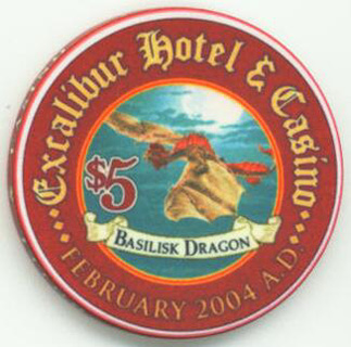 Excalibur Basilisk Dragon February $5 Casino Chip