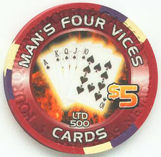 Four Queens Man's 4 Vices Cards $5 Casino Chip
