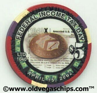 Las Vegas Four Queens Income Tax Day 2002 $5 Casino Chip