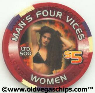 Las Vegas Four Queens Man's 4 Vices Women $5 Casino Chip