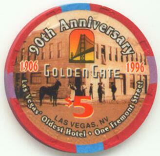 Golden Gate 90th Anniversary $5 Casino Chip