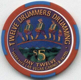 Harrah's 12 Days of Christmas Twelve Drummers Drumming $5 Casino Chip