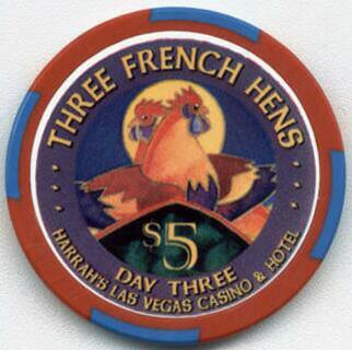 Harrah's 12 Days of Christmas Three French Hens $5 Casino Chip