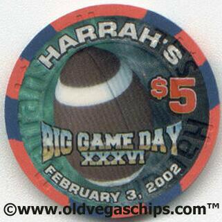 Las Vegas Harrah's Superbowl XXXVI 2003 $5 Casino Chips