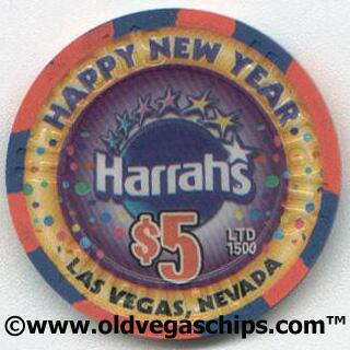Las Vegas Harrah's Happy New Year 2002 $5 Casino Chip