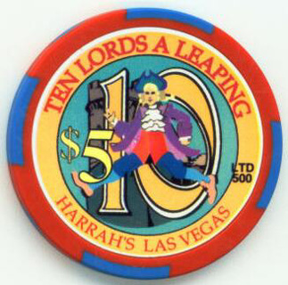 Harrah's 12 Days of Christmas 2003 Ten Lords A Leaping $5 Casino Chip