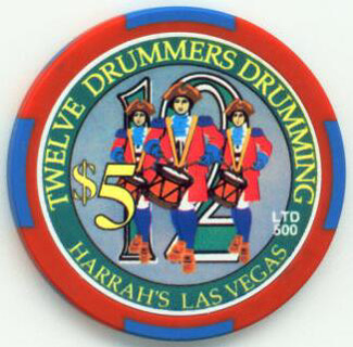 Harrah's 12 Days of Christmas 2003 Twelve Drummers Drumming $5 Casino Chip