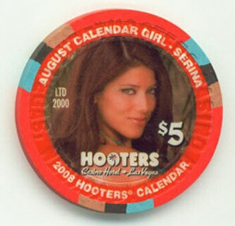 Hooters Casino August Girl Serina 2008 $5 Casino Chip