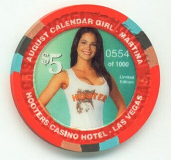 Las Vegas Hooters August Calendar Girl $5 Casino Chip 