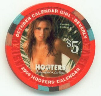 Hooters Casino Miss October 2006 $5 Casino Chip