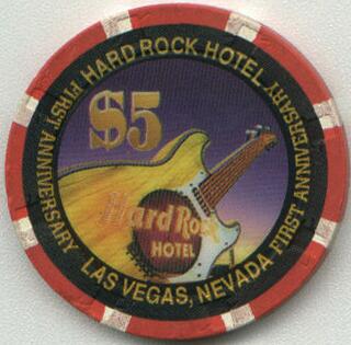 Hard Rock Hotel First Anniversary 1996 $5 Casino Chip