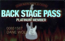 Hard Rock Casino Back Stage Pass Platinum Slot Club Card