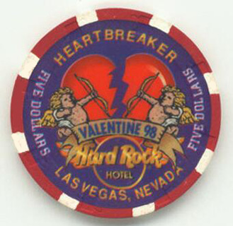 Hard Rock Hotel Valentine's Day 1998 $5 Casino Chip