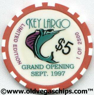 Las Vegas Key Largo Grand Opening 1997 $5 Casino Chip