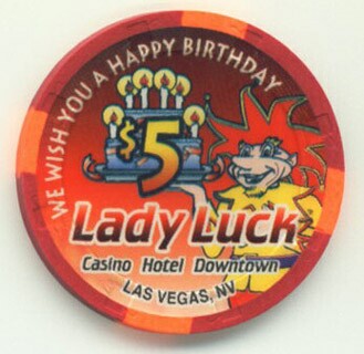 Lady Luck Happy Birthday to You 1996 $5 Casino Chip