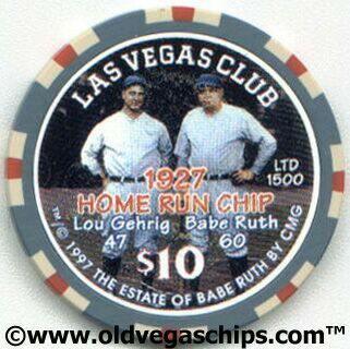 Las Vegas Club Lou Gehrig & Babe Ruth $10 Casino Chip