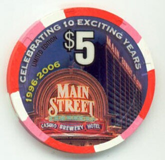 Main Street Station 10th Anniversary $5 Casino Chip