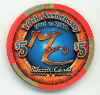 Monte Carlo 10th Anniversary $5 Casino Chip