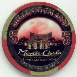 Las Vegas Monte Carlo Millennium $5 Casino Chip