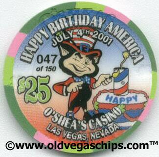 O'Shea's 4th of July 2001 $25 Casino Chip