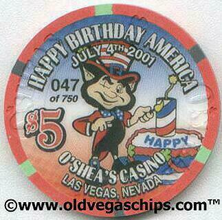 O'Shea's 4th of July 2001 $5 Casino Chip