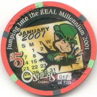 O'Shea's Casino Real Millennium 2001 $5 Casino Chip 