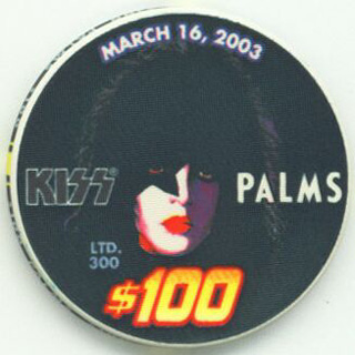 Palms Hotel Kiss Paul Stanley $100 Casino Chip