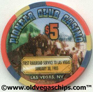 Pioneer Club First Railroad Service to Las Vegas $5 Casino Chip