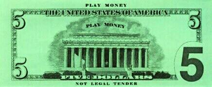 Play Money $5 Bills Back