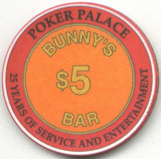 Las Vegas Poker Palace Bunny's Bar $5 Casino Chip