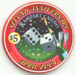 Las Vegas Rampart Casino 2nd Anniversary 2004 $5 Casino Chip