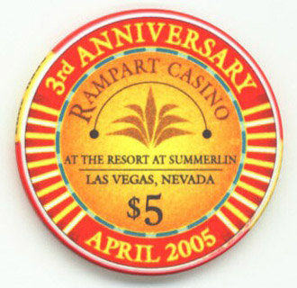 Las Vegas Rampart Casino 3rd Anniversary 2005 $5 Casino Chip