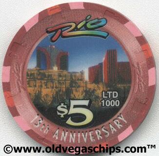 Las Vegas Rio 13th Anniversary 2002 $5 Casino Chip